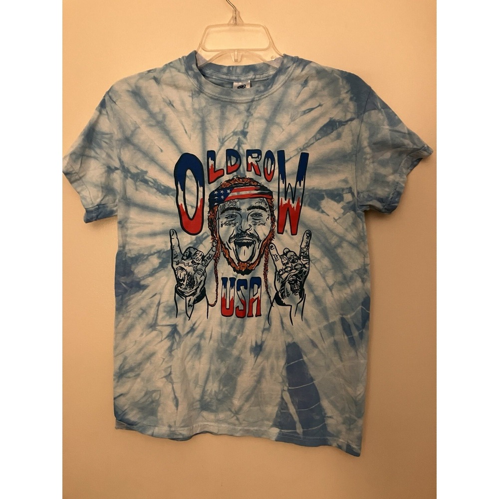Post Malone Old Row USA Tie-Dye Blue Small Frat College Tshirt Short Sleeve Rap